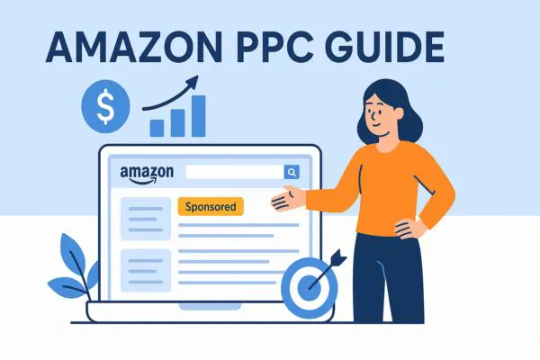 Someone showing there sponsored amazon link for a Amazon PPC guide