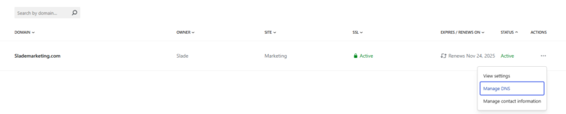 WordPress.com domains section on dashboard