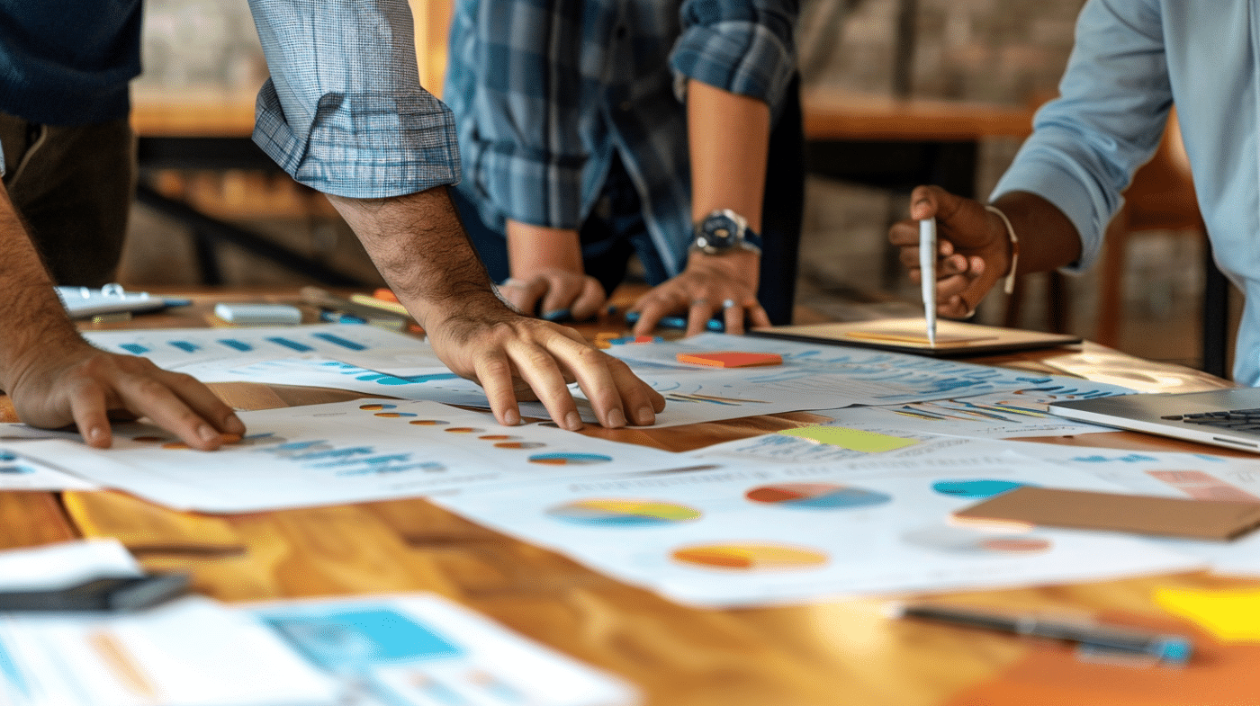A Google Ads Management Team going over graphs