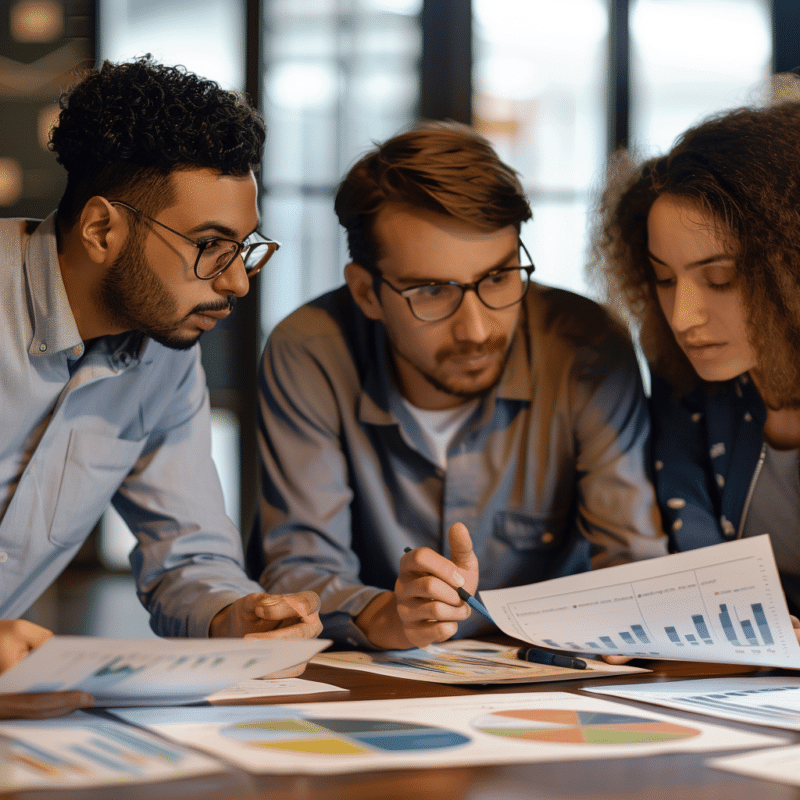 Team going over graphs